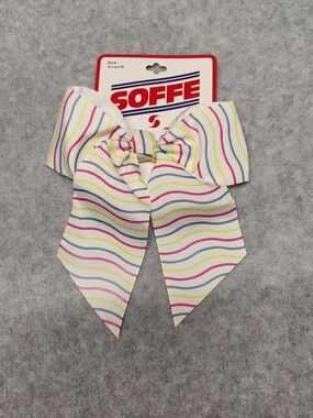 3 Pack-Soffe Striped Bow Scrunch - White with Pink, Yellow & Blue Stripes